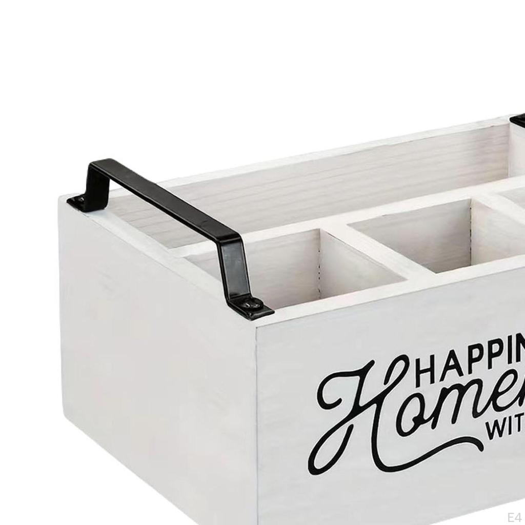 Dining Utensil Holder Cooking Tools Storage Divided Rustic Wood Organizer for