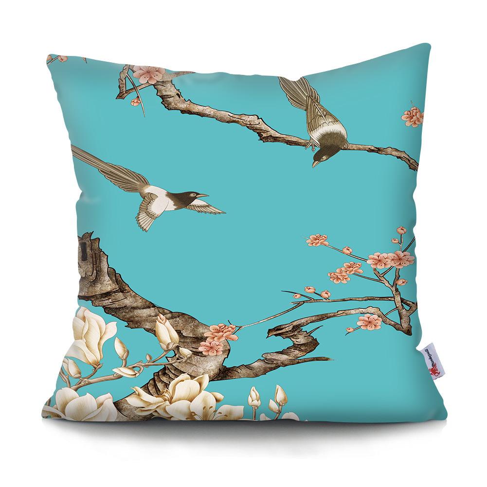 Square Chinese Landscape Painting Cushion Cover Vintage Plum Blossom Pillowcase