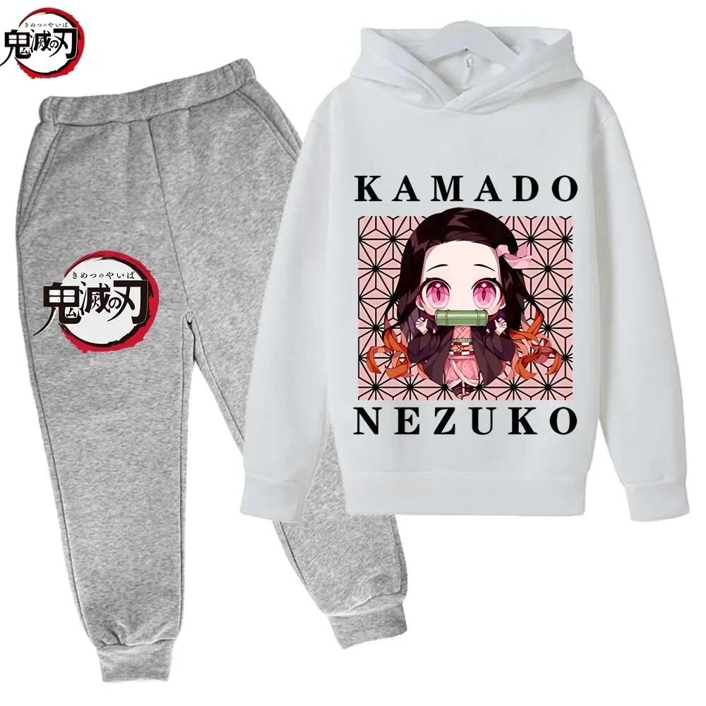 Demon Slayer Anime Tanjiro And Nezuko Kid Hoodie Sweatshirt Child Korean Kpop Street Style Sweatshirt Girl Streetwear Suit