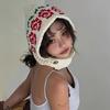 Popular Rose Pattern Balaclava Hat for Female Flower Neck Scarf Hat Elegant Warm Crochet Hat Breathable Ear Flap Caps