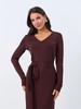 European & American Women's V-Neck Slim Fit Long Sleeve Midi Dress