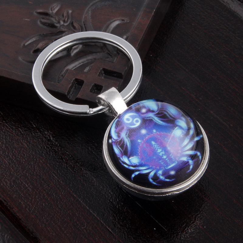 Luminous Scorpio Virgo Crystal Keychain: Double-Sided Glass Pendant Metal Keyring