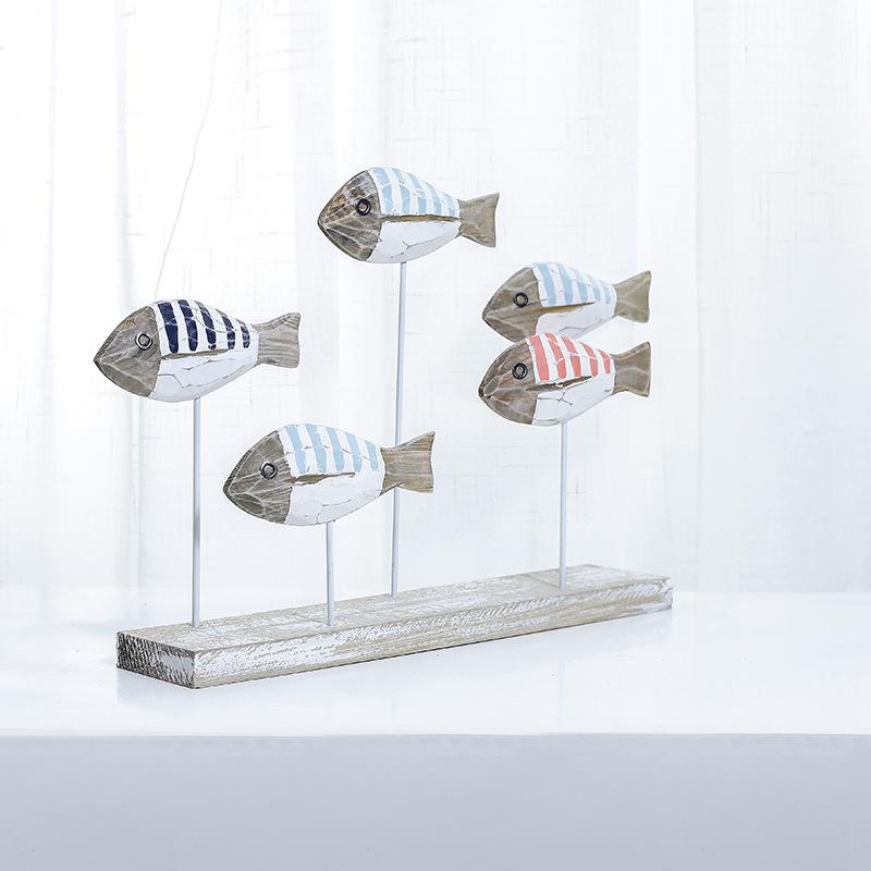 Colored Solid Wood Fishes Sea Wooden Crafts for Kindergarten Decor Mediterranean Style Ocean Series Carved Fish Home Decor