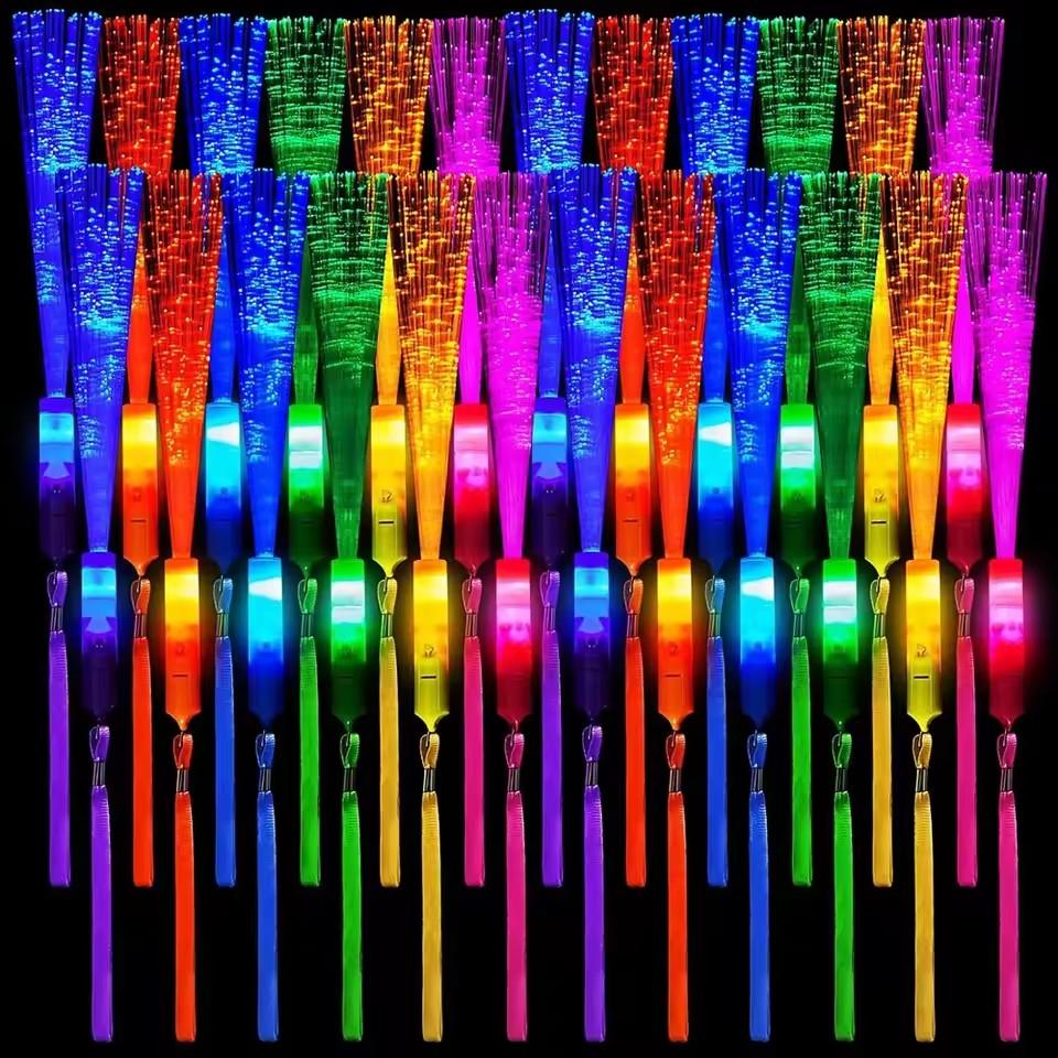 12/24/48 Pièces Bâtons Baguettes Fibre Luminescente Bâton Lumineux Clignotant Bâton Lumineux Baguettes Fibre Optique Colorées Pour Mariage Fête Lumineuse Cadeaux 12pcs