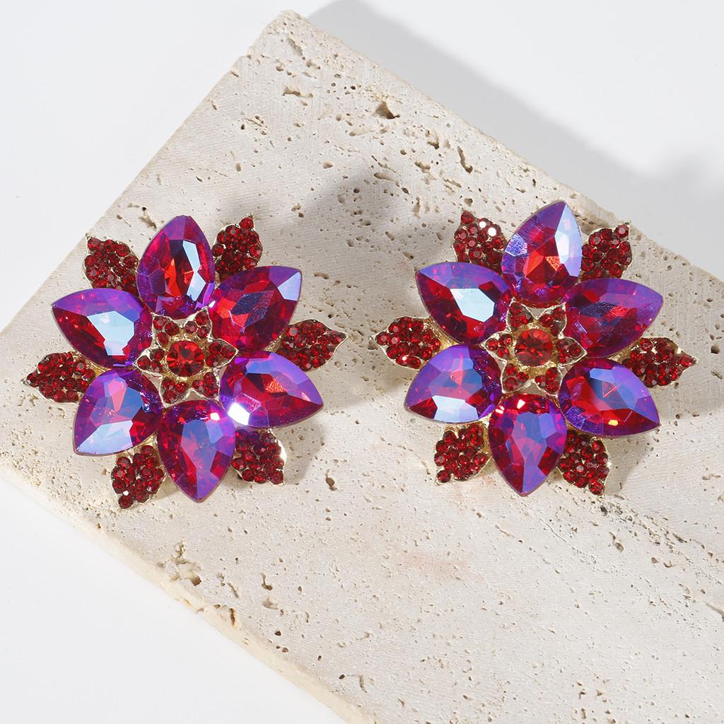 Trend Crystal Flower Studs With Electroplated Alloy And Gold Ear Pins For Women