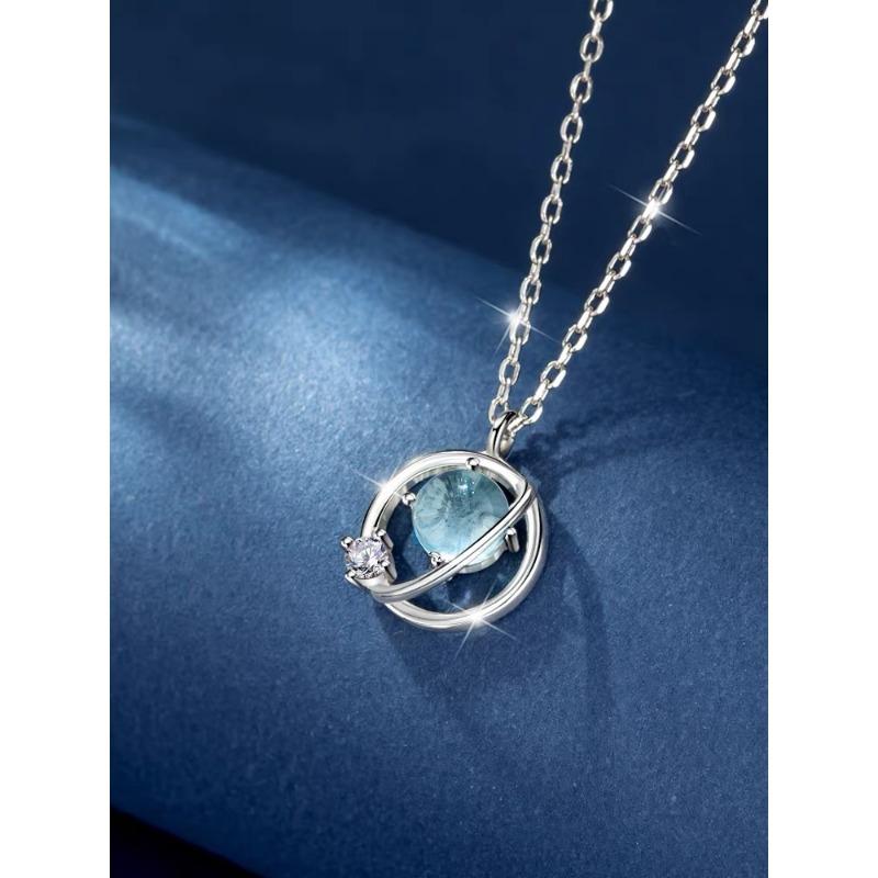 Dream Planet Blue Glazed Crystal Necklace Japan And Korea Compact Fresh Ins Wind Clavicle Chain Pendant Premium