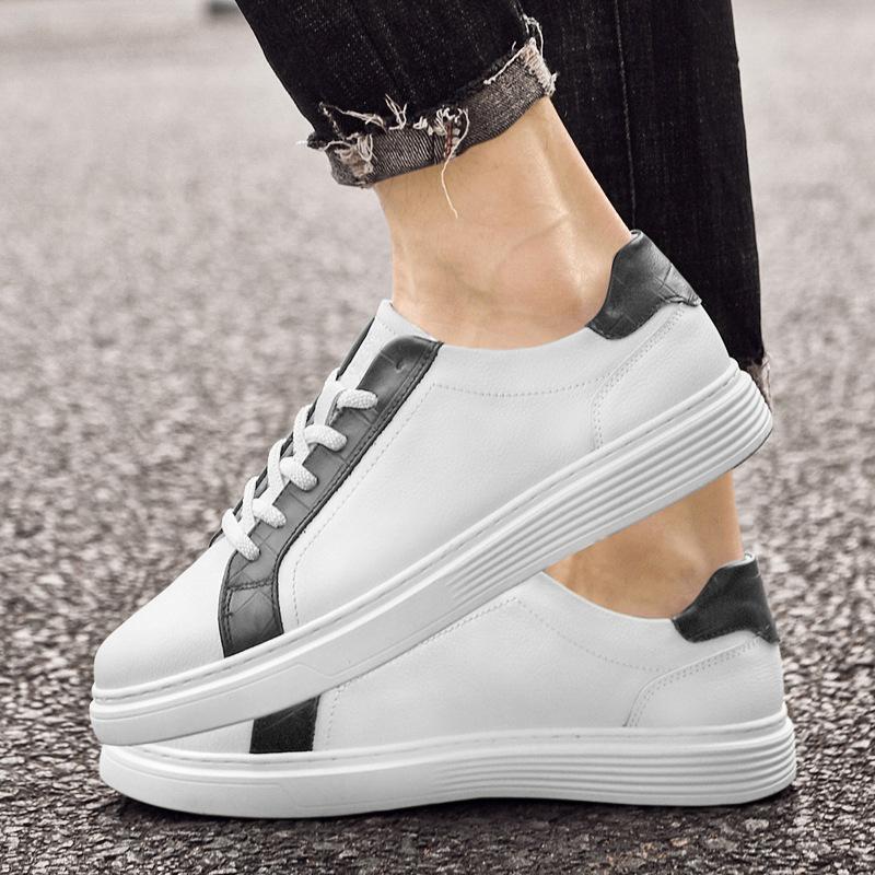 8092 Men'S Shoes Board Shoes Little White Shoes Flat-Soled Leather First-Layer Cowhide Surface Color Matching Contrasting Color Shoes Casual Shoes