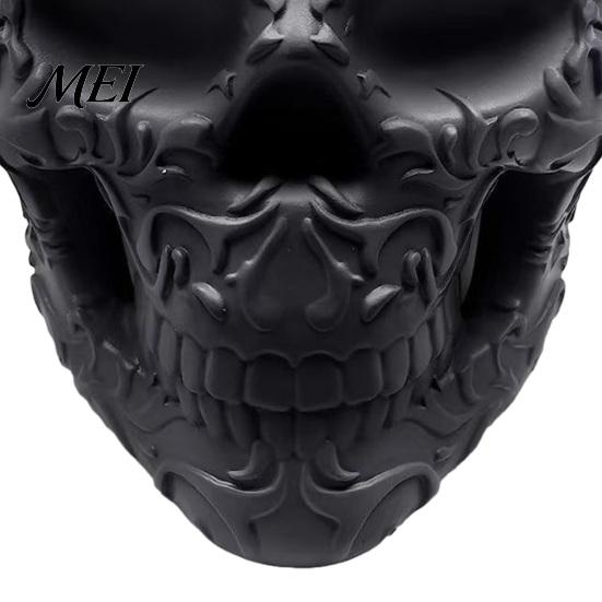Creative Desktop Accessories Halloween Skull Makeup Brush Holder, Matte Black Gothic Skeleton Pen Organizer Resin Cup for Desk, Storage Figurine