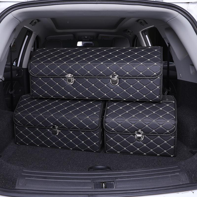 Car Leather Interior Organizer: Large Capacity Folding Trunk Storage Box