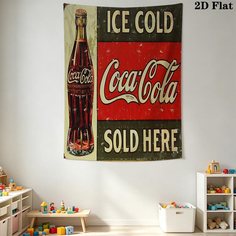 Vintage Cocacola Advertisement Tapestry Wallmounted Background Cloth Soft Background Wall Hanging Cloth Wall Covering Decoration