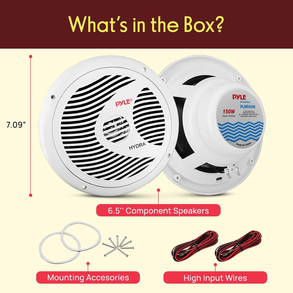 Car Speakers of Marine Output Rated Output 4 80 Hz 18 Slim 18cm Warranty Included PLMR60W Pyle In-Way Full-Range (Set 2) - Waterproof, 2-Way Design,