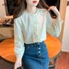 Korean Style Spring Autumn Women Elegant Lace Blouse O Neck Loose Hollow Out Blouse Long Sleeve Feminine Ladies' Blouse