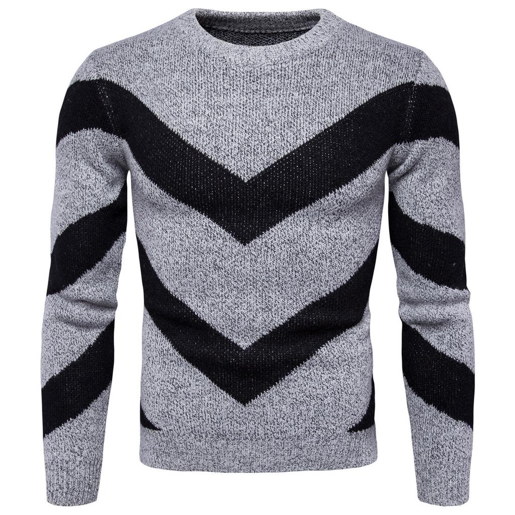 Autumn and Winter Men's Color Matching Sweater British Crew Neck Men's Knitted Sweater Jacket