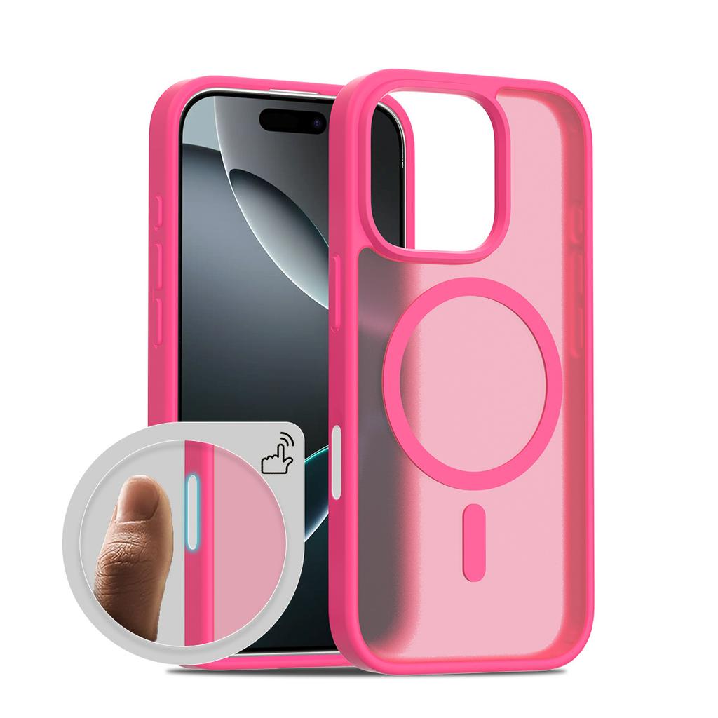 For Apple 17pro Max Transparent Black 2-in-1 Mobile Phone Case Frosted Magnetic AI Smart Button 16e Mobile Phone Case