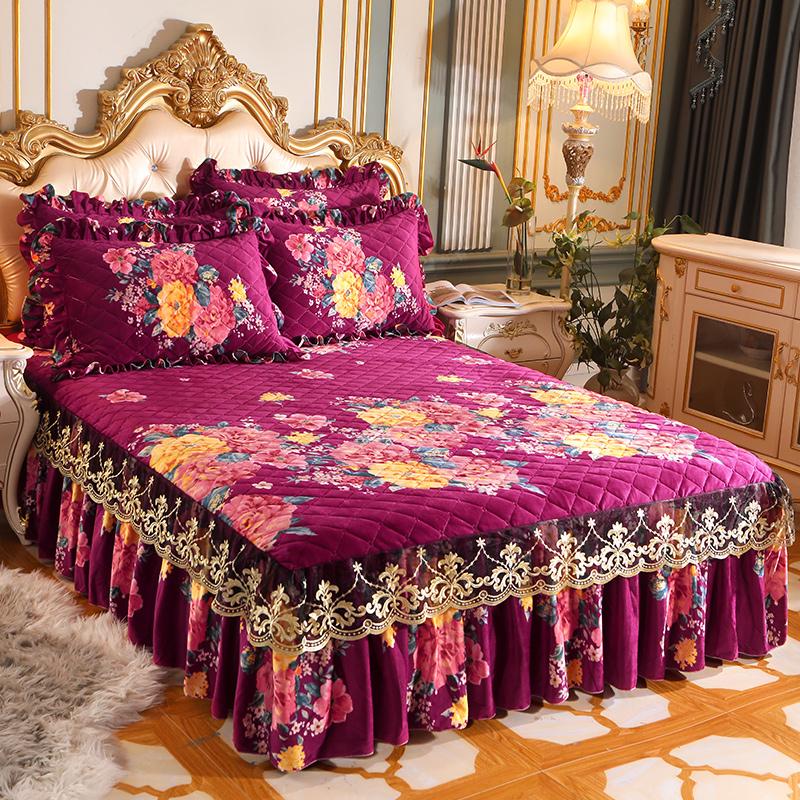 Crystal Plush Thickness Bed Skirt Lace Thermal Home Decor Bedroom 1.5M 1.8M King Size Bed Cover Bedspread No Pillowcase