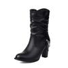 Fashion Pleated Mid-calf Boots For Women Shoes Block Heeled Chain Ankle Boots Casual Women's Autumn Winter Shoes Black Leopard Size35-48