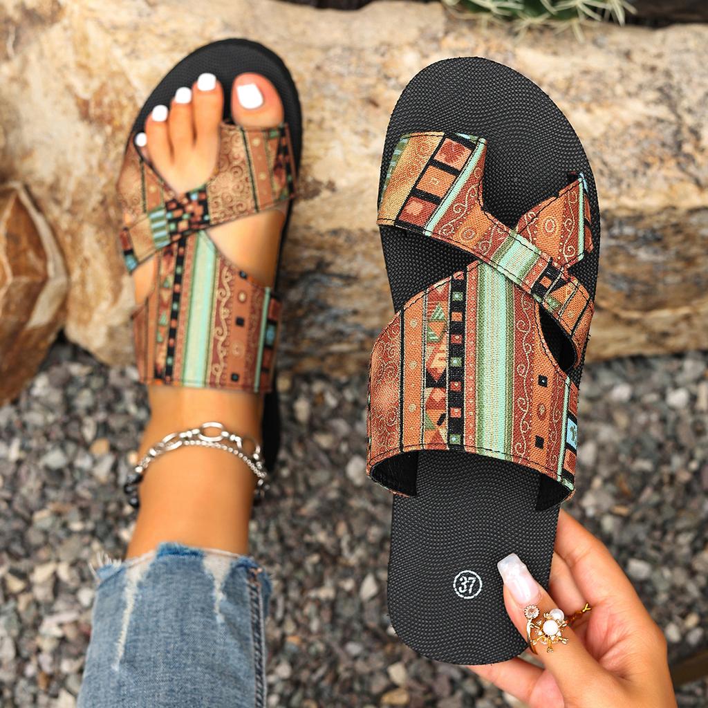 Women's Slip-On Beach Sandals, Peep-Toe Roman Slides, Lightweight Flat Slippers Wholesale In Stock