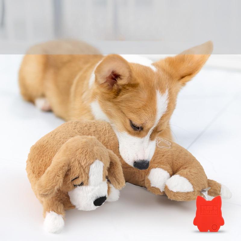 Cucciolo che dorme Simulazione battito cardiaco Peluche Cane Giocattolo Copertura rimovibile Sollievo dall'ansia Compagno calmante Giocattolo per cuccioli cani di taglia media grande