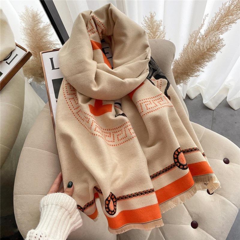 0G thickened version retro bird scarf women's winter high-end warm scarf imitation cashmere shawl