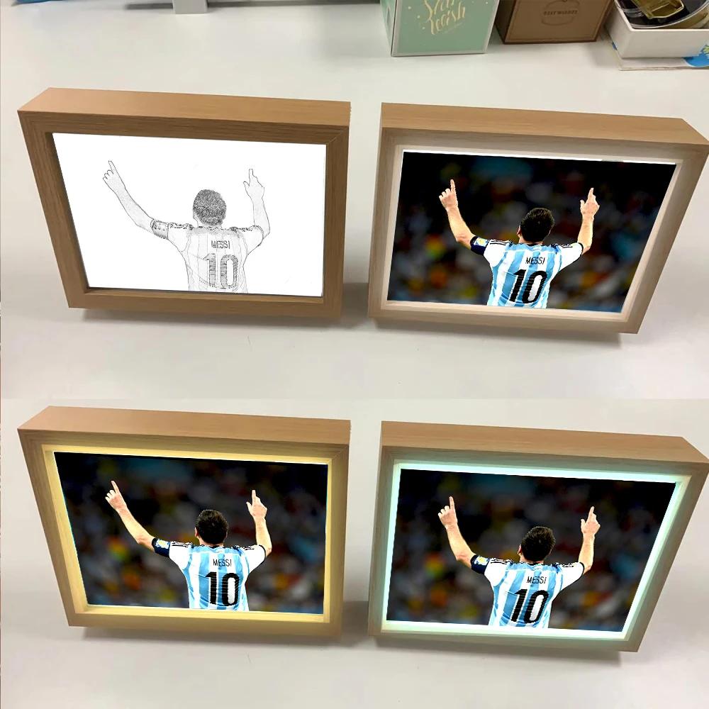 USB Light Painting Football Character Messi Light Moon Lamp Wall Art for Room Decor Home Friends Fan's Birthday Christmas Gifts