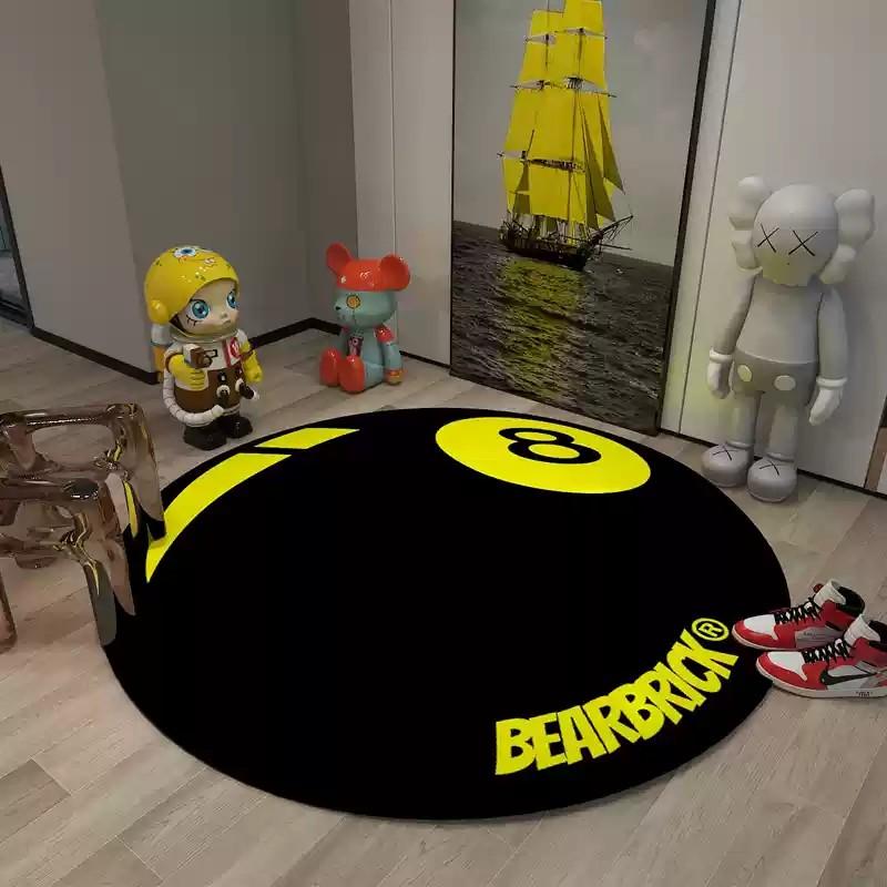 Flannel Round Black 8-digit Patterned Carpet, for Bedroom Side Rug, Living Room Sofa Coffee Table Pad, Home Decoration