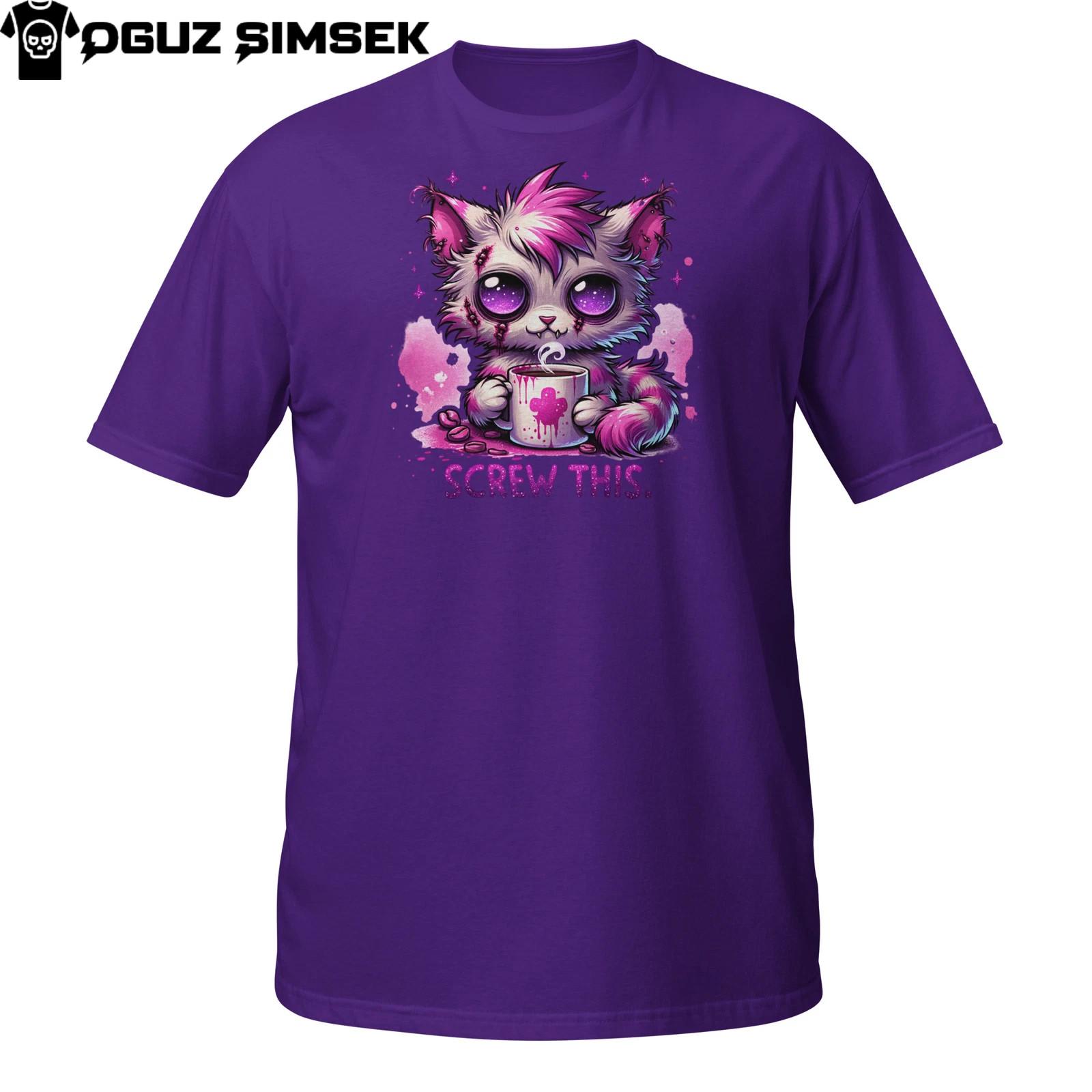 Zombie Cat Coffee T-Shirt Mens Womens Tees Top | Funny Grumpy Undead Kitty Screw This Graphic Tee M