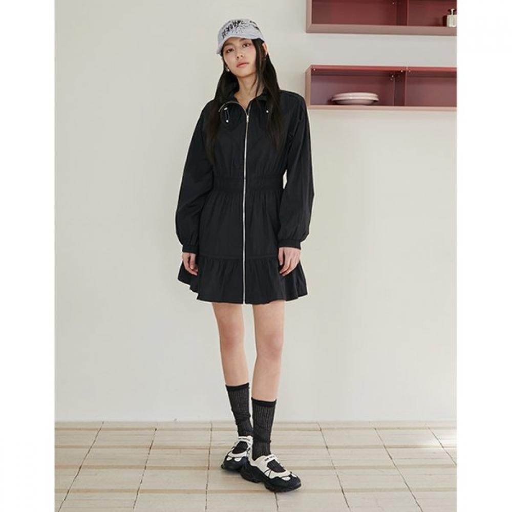Shirring Point Hood Detail Zip Up Dress Er2wo362