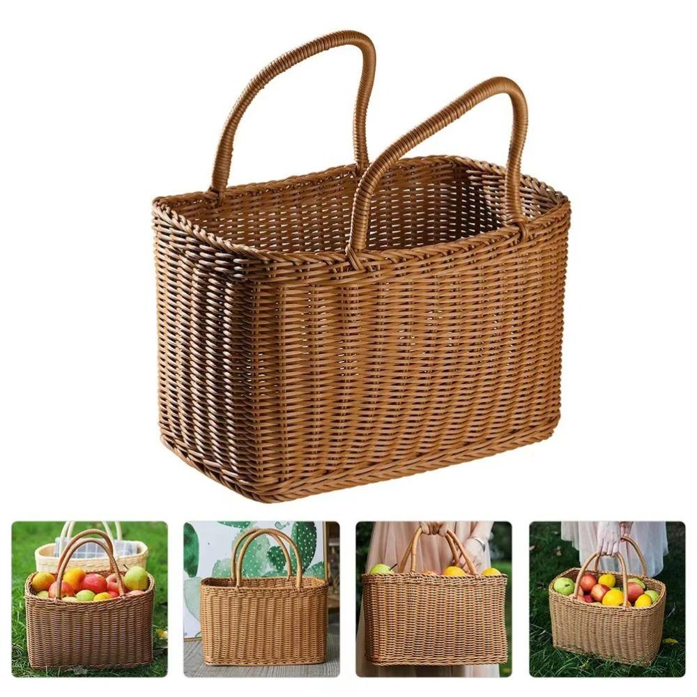 Versatile Lightweight Storage Basket Rattan Materia With Handle Laundry Basket Durable Large Size Woven Basket Fruit Storage