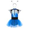 Kids Alien Cosplay Costume Short Sleeve Patchwork Shiny Spangles Dress Bodysuit with Alien Hair Hoop Set for Halloween Party Performance