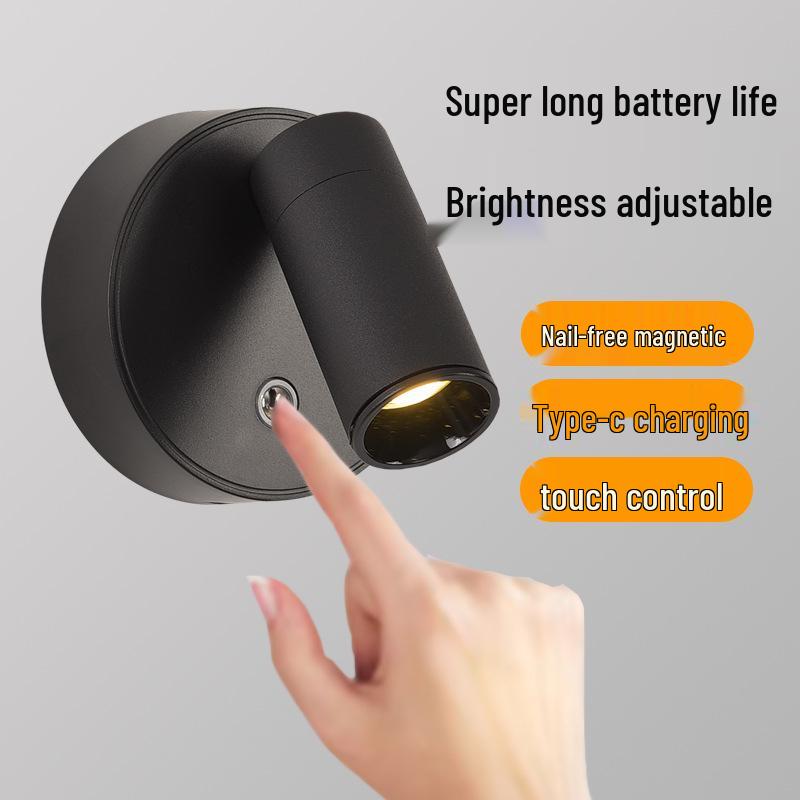 Wireless Magnetic Downlight Night Light: No-Drill Wall Spot for Bedroom and Bedside Reading