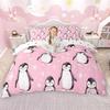 Homewish Cute Penguin Duvet Cover Set For Girls Boys Winter Snowflakes Comforter Cover Set Happy New Year Festival Bed Set