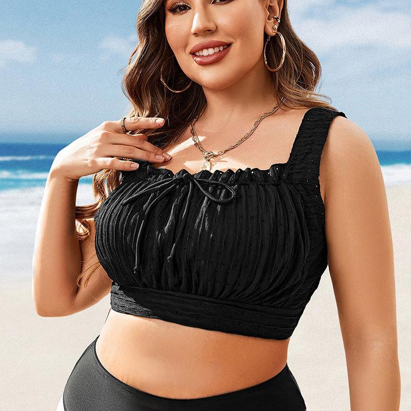 TS JYL-BK082 Solid Ruched Butterfly Top, Separated Vacation Swimwear For Ladies M