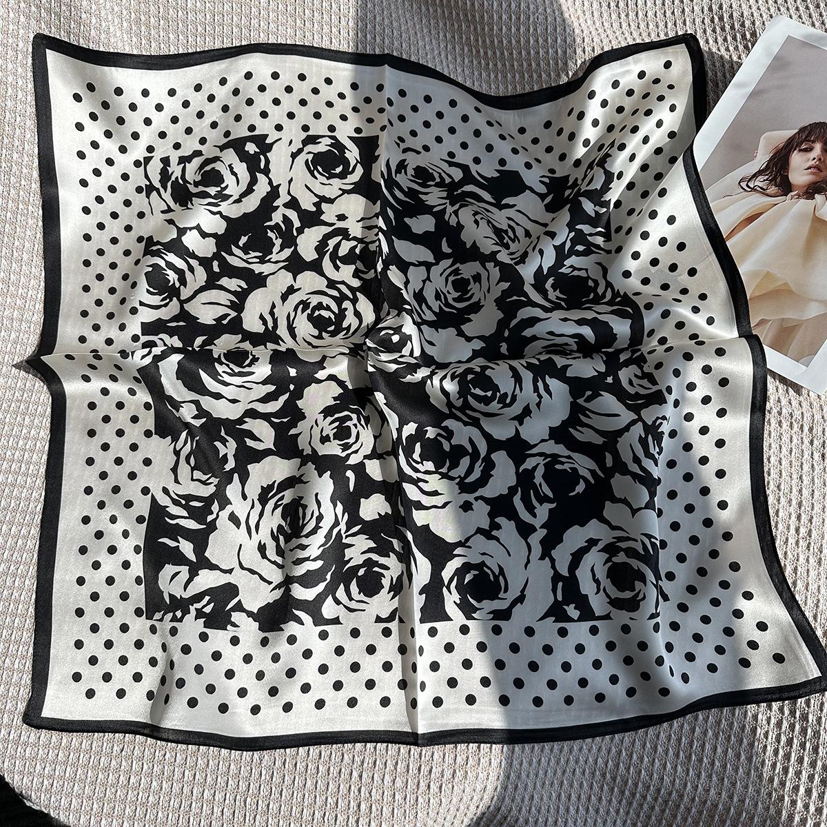 Polka dot camellia 100% mulberry silk scarf scarf scarf silk scarf versatile 70 square scarf summer thin 65*65cm