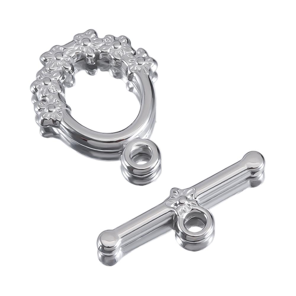 5sets Stainless Steel Floral Pattern OT Toggle Clasps Love Heart Necklace Bracelet Buckle Connectors Jewelry Making DIY Material