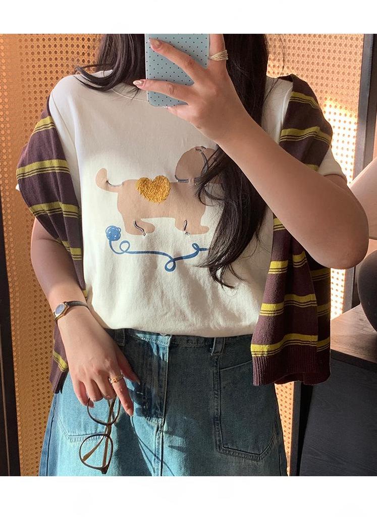 Shuangtian 2026 Spring Plus Size Women's Cartoon Print T-Shirt, Round Neck, Short Sleeve (W-270)