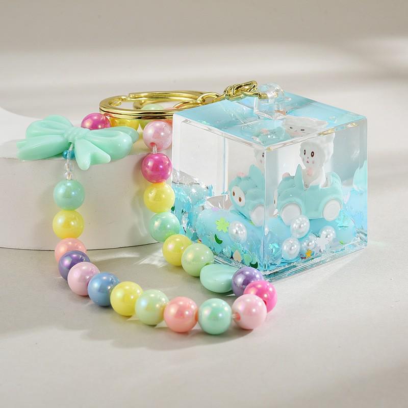 Cartoon Quicksand Bottle Car Keychain - Cute Girl Acrylic Bag Pendant Accessory