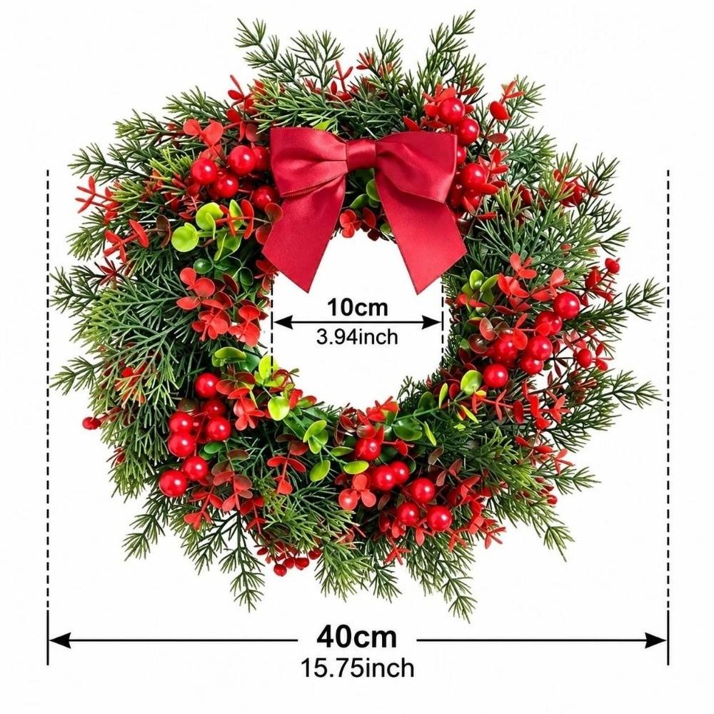 Bowknot Christmas Door Wreath Red Berries Artificial Holiday Wreath  Holiday Party Decor