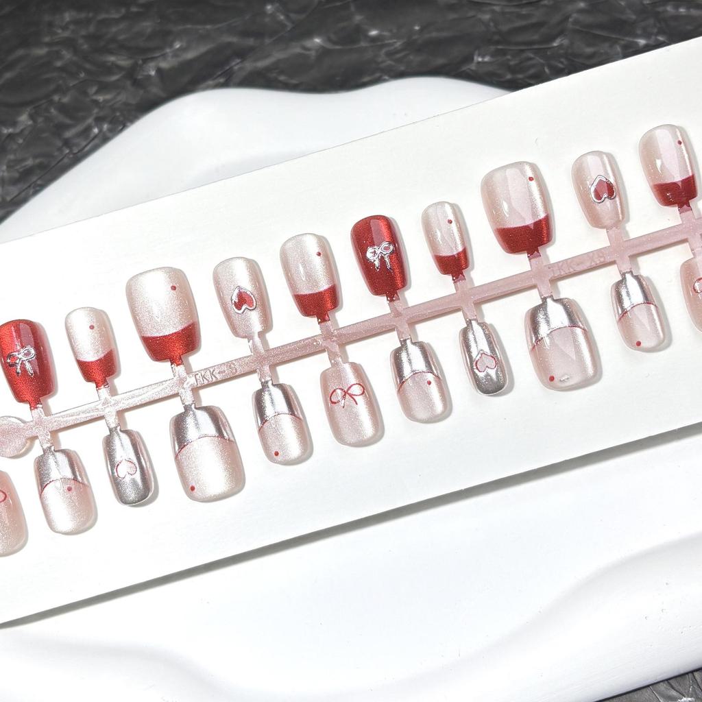 Little Monkey Angkor Red Holiday Nail Art – Festive Short Style for a Bright Look