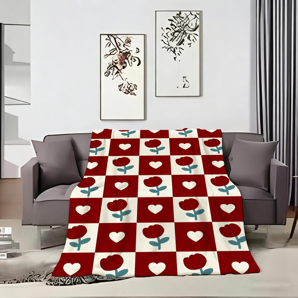 Y2K Heart Check Throw Lightweight 240g Flannel Blanket Soft Skin-friendly for Summer Cooling