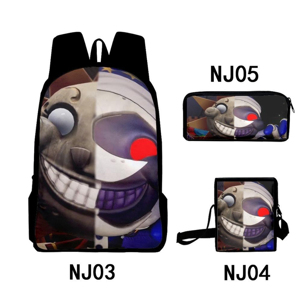 3Dsundropfnaf Backpack Student School Bag Crossbody Bag Pencil Bag Three-Piece Trend
