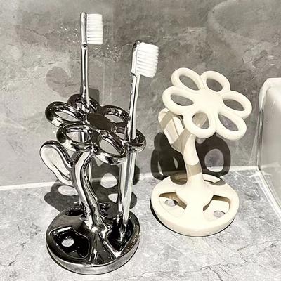 Flower Shaped Ceramic Toothbrush Holder Space Saving Water-proof Tooth Brush Storage Racks Anti-slip Stable Toothbrush Bracket