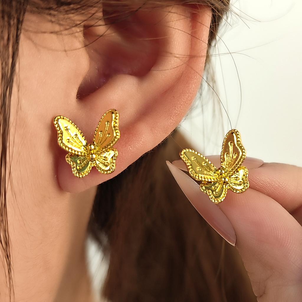 Dongdaemun Golden Butterfly Temperament Stud Earrings, Light Luxury Fashion Simple Celebrity Style Earrings Women