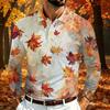 Camicia da Uomo a Maniche Lunghe in Rete con Collo a Revers e Stampa Foglia d'Acero Leggera Traspirante per Autunno e Inverno