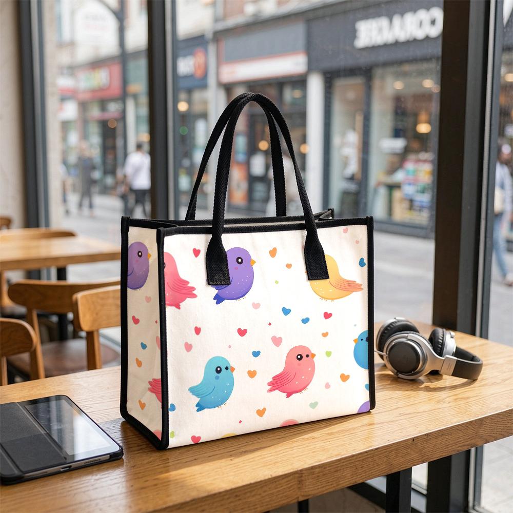 Cute Cartoon Bird Pattern Shoulder Tote Bag Portable Lightweight Fashion Casual Daily Use Shopping Bag