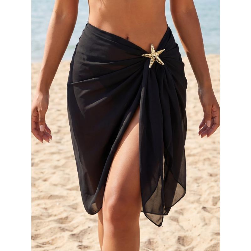 Women Sexy Chiffon Beach Wrap Skirt With Metal Decoration