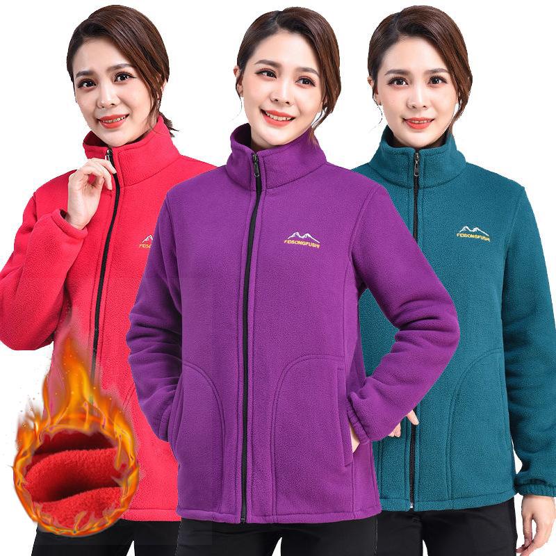Autumn Winter Fleece Jacket Women Clothing Zipper Sweatshirt Warm Long Sleeve Thick Cardigan Sport Outdoor Warm Sweatshirt Mother Coat