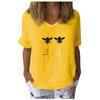 Womens Short Sleeve Honeybee Printed V-Neck Tops T-Shirt Loose Casual Blouse