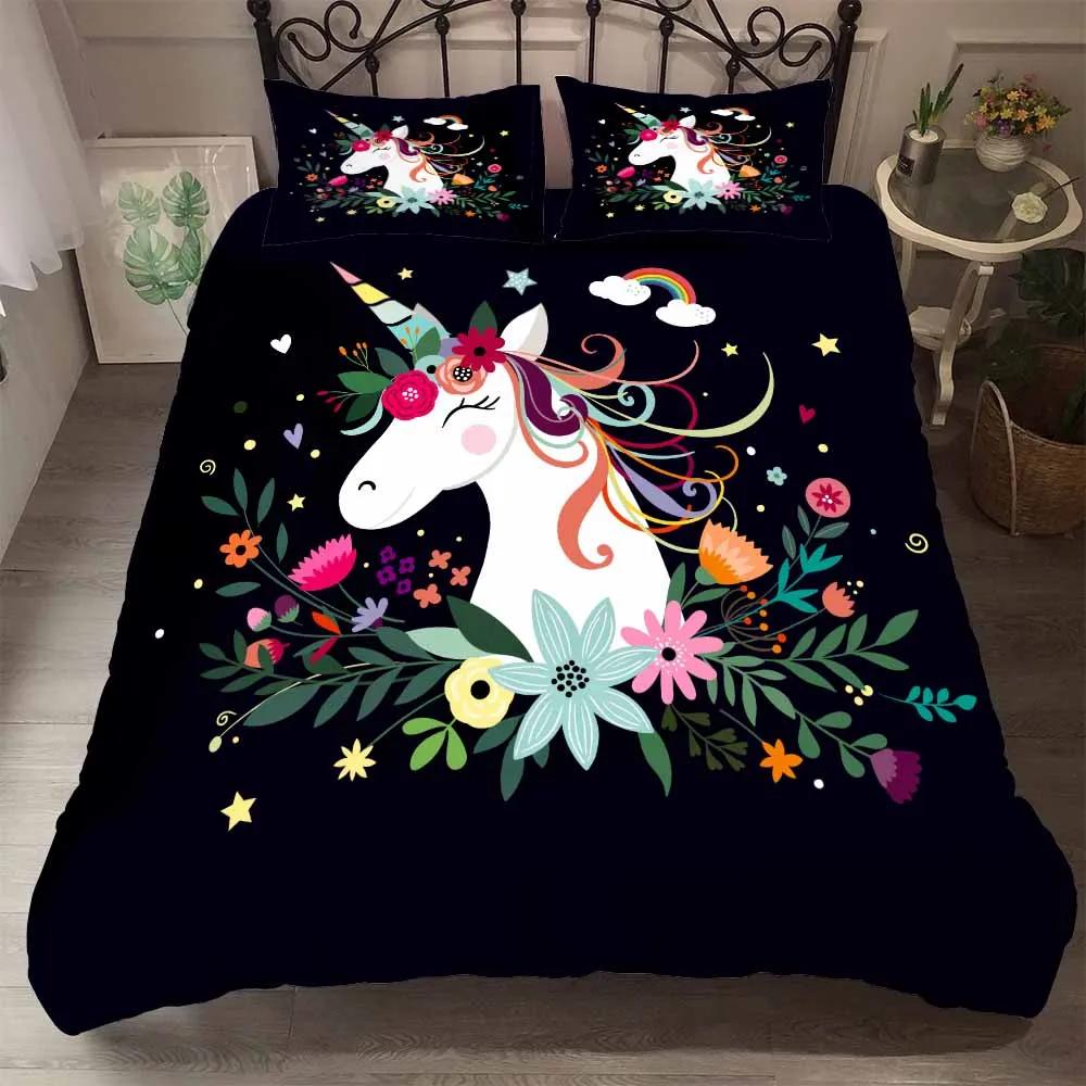 Bedclothes King Queen Size 3d Unicorn Bedding Set Luxury Princess Quilt Set Beding Pink Winter Bed Comforter Cute Cartoon Bed
