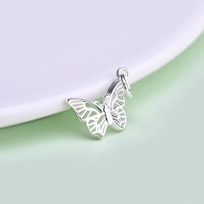 Handmade 999 Sterling Silver Hollow Butterfly Pendant Bracelet with Woven Rope Butterfly Pendant 0.5g