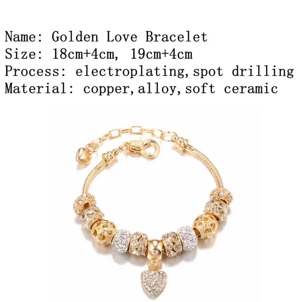 Neue Kristallherz-Perlen Charm-Armbänder Goldfarbene Schlangenkette-Armbänder für Frauen Liebhaber Valentinstag Schmuckgeschenk